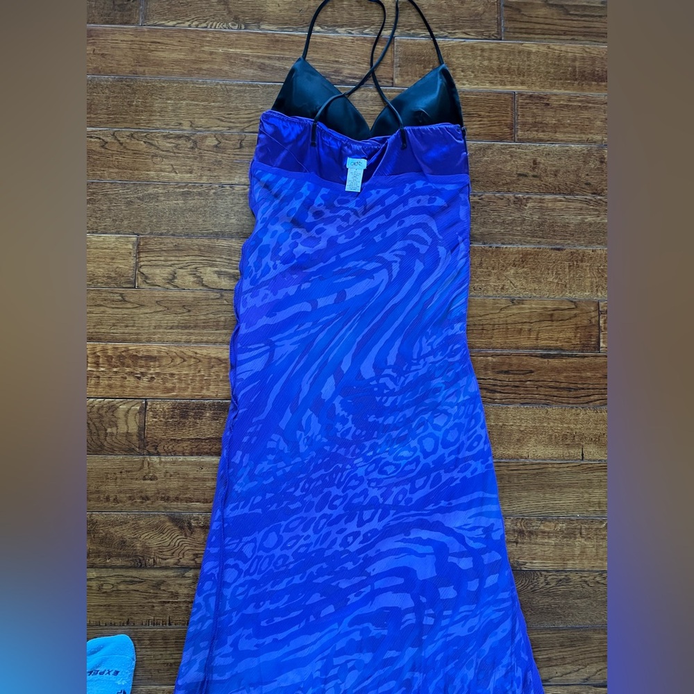 Cache Dress Maxi Satin Teal Abstract Print Purple Size 8 - Picture 11 of 16